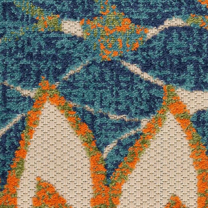 Nourison Home Aloha Indoor/Outdoor Blue Green 9' x 12' Area Rug, Easy Cleaning, Non Shedding, Bed Room, Living Room, Dining Room, Backyard, Deck, Patio (9x12)