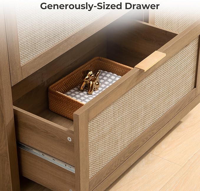 SICOTAS Large Dresser for Bedroom Set 2, Rattan Dressers with 4 Deep Drawers, Long Chest of Drawers for Closet, Farmhouse TV Stand (Reclaimed Caramel Oak, 4 Drawers (2 pcs))