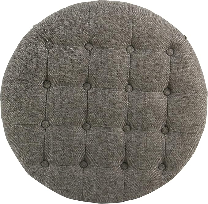 Homepop Home Decor | Button Tufted Woven Round Storage Ottoman | Ottoman with Storage for Living Room & Bedroom (Dark Gray)