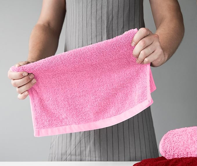 Towel and Linen Mart 100% Cotton - Wash Cloth Set - Flannel Face Cloths, Highly Absorbent and Soft Feel Fingertip Towels (Red, White & Pink, Pack of 12)