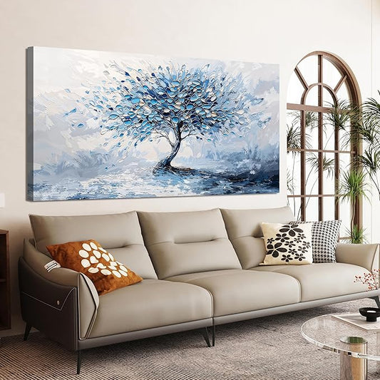 Canvas Wall Art Decor Modern Blue White Wall Art Prints Wall Art Pictures for Living Room Oversized Artwork for Walls Abstract Art Large Tree of Life Wall Art Decorations Bedroom Office Decor 29"X58"