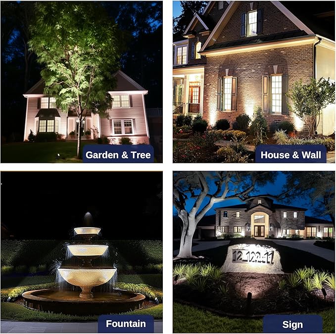 Low Voltage Spot Lights - Black Solid Brass Landscape Spotlight Wired, 12V Outdoor LED Bullet Uplights, Waterproof Electric for Patio Wall with 5000K Daylight MR16 Bulb (6 Pack)