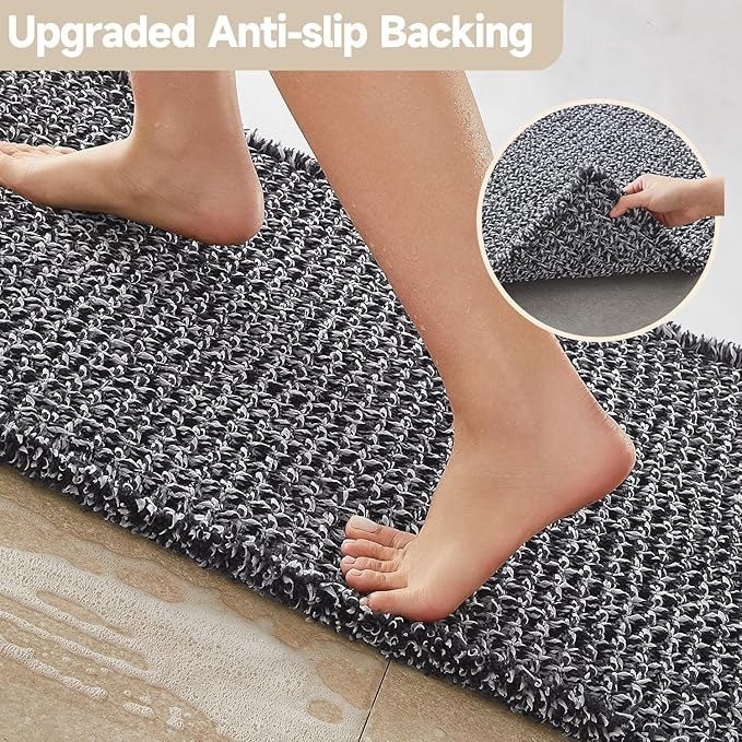 Black and White Bathroom Rugs, Waffle Bath Mat Non Slip Washable Super Absorbent Quick Dry Boho Farmhouse Bathroom Decor, 36"x24" Black and White