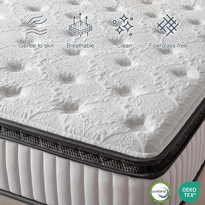 Suiforlun California King Mattress, 12 Inch Gel Memory Foam Hybrid Cal King Mattress in a Box, Pocket Spring, Medium Firm, Back Pain Relief, 120 Nights Trial