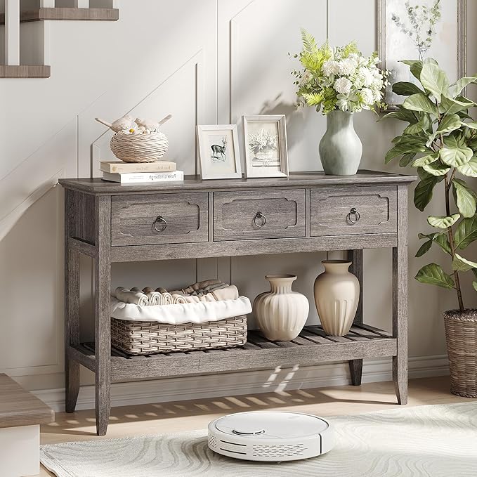 Maupvit Rustic Entryway Table with Large Storage Space, Farmhouse Feel Console Table for Entryway, Sturdy & Reliable Structure Sofa Table, Easy to Assemble