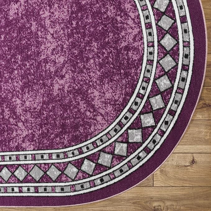 Antep Rugs Alfombras Modern Bordered 5x7 Non-Skid (Non-Slip) Low Profile Pile Rubber Backing Indoor Area Rugs (Purple, 5' x 7' Oval)