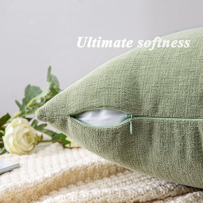 GAWAMAY Decorative Throw Pillow Covers 16x16 Inch Set of 2, Super Soft Chenille Square Pillows Farmhouse Fall Pillowcase for Living Room Bedroom Sofa Couch Cushion Cover 40x40cm Sage Green