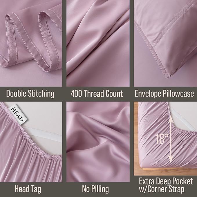 Bella Coterie Luxury Bamboo Viscose Queen Size Sheet Set | 100% Organically Grown | Ultra Soft | Cooling for Hot Sleepers | 18" Deep Pocket [Lilac]