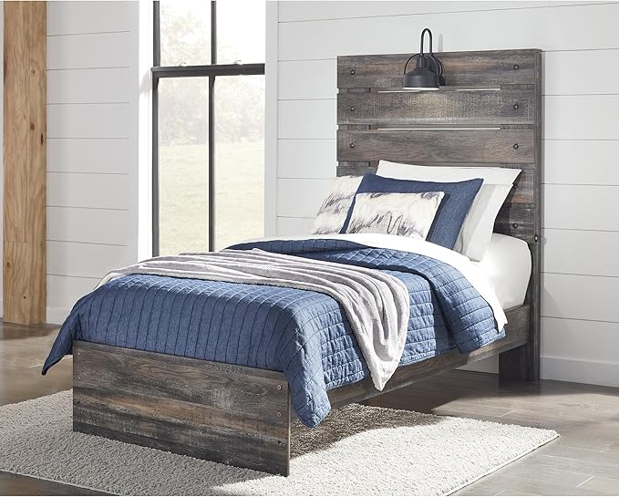 Signature Design by Ashley Drystan Rustic Panel Headboard ONLY with USB Charging Stations, Twin, Brown