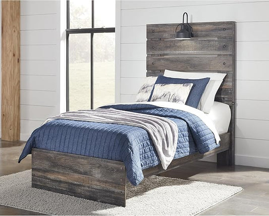 Signature Design by Ashley Drystan Rustic Panel Headboard ONLY with USB Charging Stations, Twin, Brown