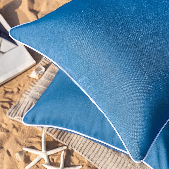 Phantoscope Pack of 2 Outdoor Waterproof Solid Throw Decorative Pillow Cover Decorative Square Outdoor Pillows Cushion Case Patio Pillows for Couch Tent Sunbrella, Blue 20x20 inches 50x50 cm