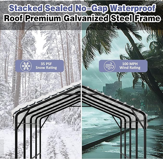 JY QAQA 12 x 20 ft Metal Carport, Heavy Duty Carport Canopy with Galvanized Steel Roof, Outdoor Car Tent Metal Garage Shelter for Car, SUV, Trucks and Boats