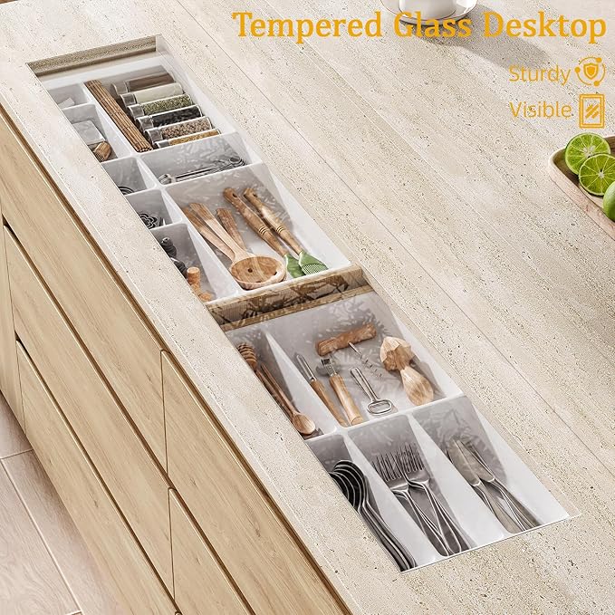 90.6"W Stationary Kitchen Island with Double-layer Countertop, Kitchen Island Storage Cabinet with Adjustable Shelves & 6 Drawers, Island table with Pull Out Spice Rack for kitchen , Dining Room