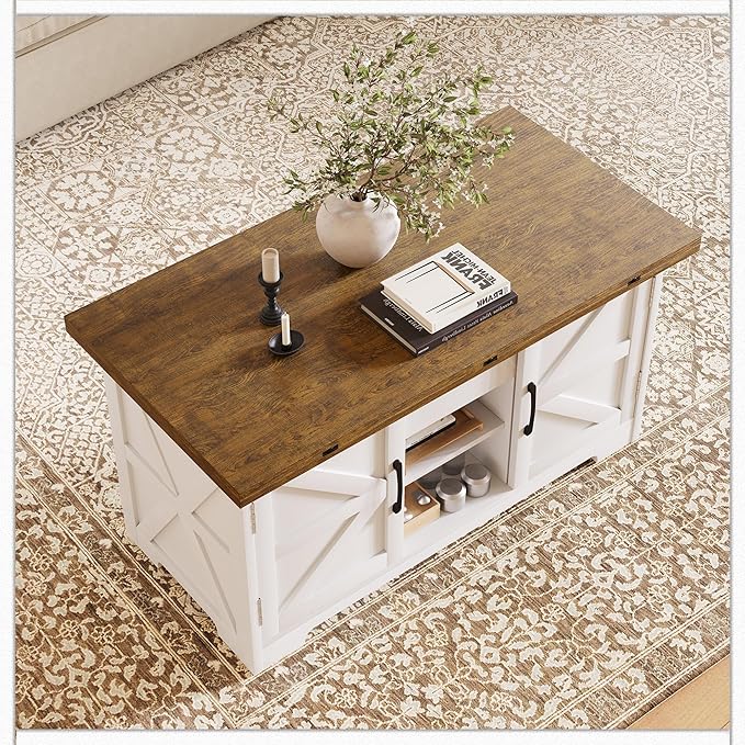 Lift Top Coffee Table with Storage, 4 in 1 Multi-Function Convertible Tea Tables with Hidden Compartment, Farmhouse Center Table Converts to Dining Table for Living Room, Brown