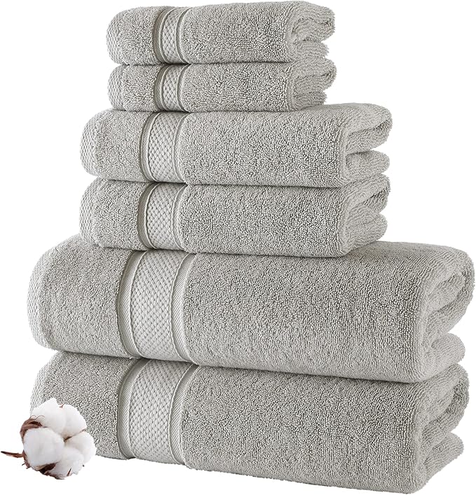 NOVA Luxury Linen - Hotel Quality Turkish Towel Set for Bathroom (6 Pcs Towel Set, Mirage Grey)