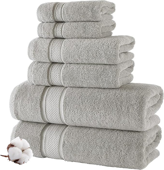 NOVA Luxury Linen - Hotel Quality Turkish Towel Set for Bathroom (6 Pcs Towel Set, Mirage Grey)