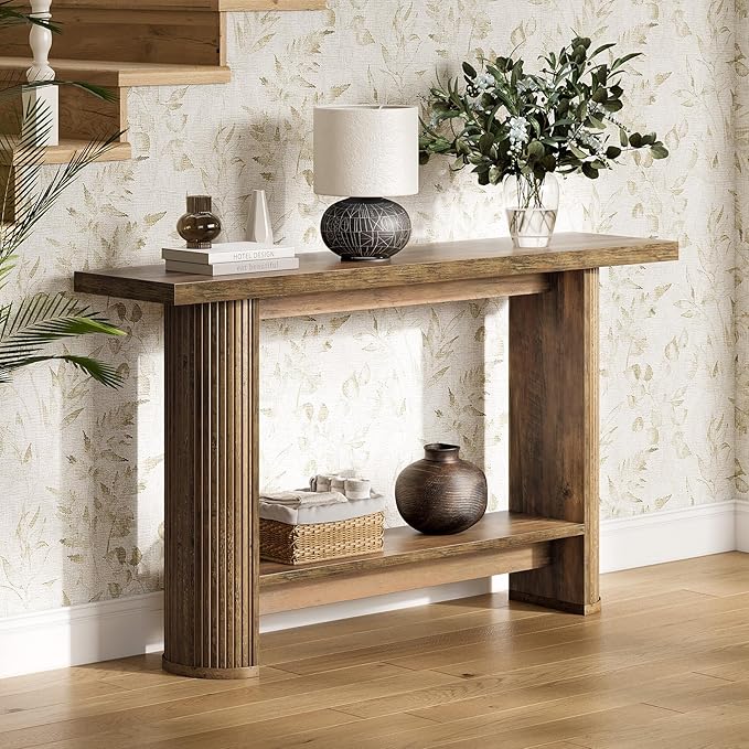LITTLE TREE 55-Inch Modern Console Table, Narrow Sofa Table for Hallway, Wooden Entrance Table Behind The Couch for Living Room, Hallway, Entrance, Brown