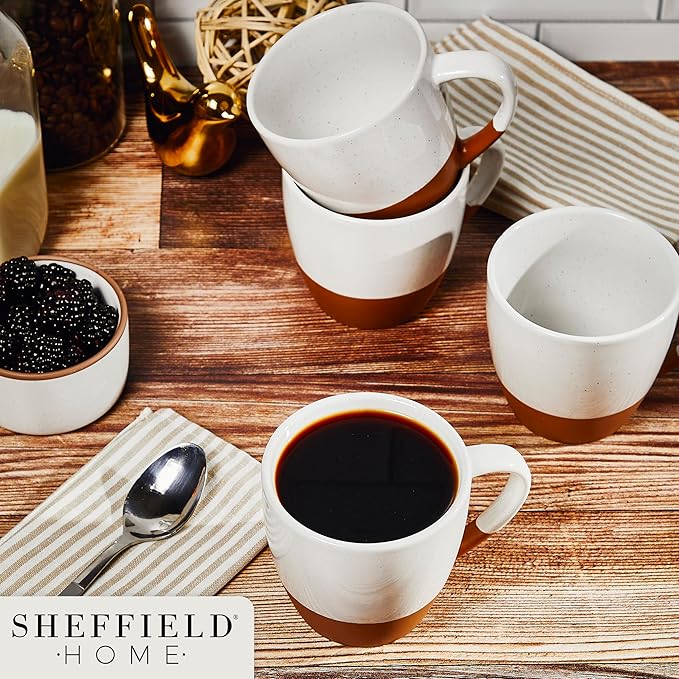 Sheffield Home - Set of 4, Large Stoneware 16oz Coffee Mugs with Handles - Dishwasher & Microwave Safe Ceramic - Ideal for Cappuccino, Espresso, Latte, or Tea - Vanilla White