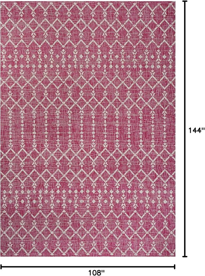 JONATHAN Y Moroccan Geometric Indoor Outdoor Area Rug 9X12 Fuchsia/Light Gray, Ourika Textured Weave for Backyard, Patio, Porch, Easy-Cleaning, High Traffic, Pet-Friendly, Non-Shedding (SMB108Q-9)