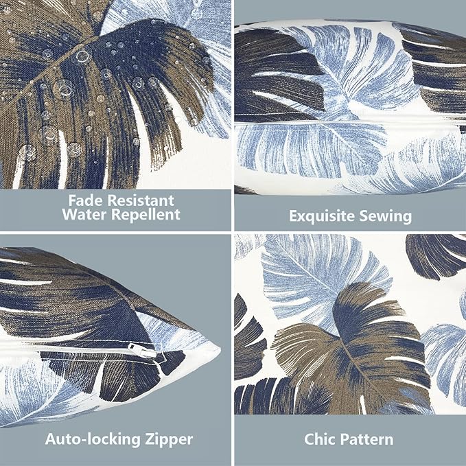 LVTXIII Outdoor Throw Pillow Covers 20 x 20 Inch, Covers ONLY Modern Cute Pattern Decorative Square Toss Pillow Case Pack of 2 for Home Patio Garden Sofa Bed Furniture, Monstera Blue