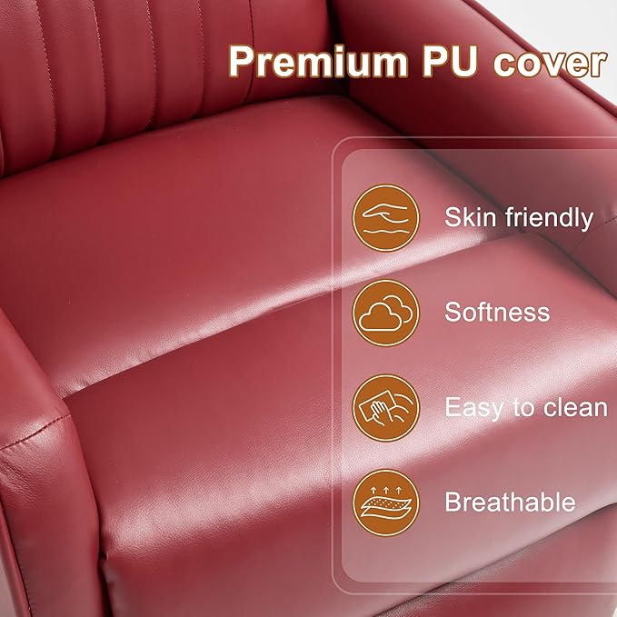 Manual Swivel Rocker Recliner Chair for Adults, Overstuffed Recliner Glider with Massage and Heat, Living Room Reclining Chair, PU Leather Red