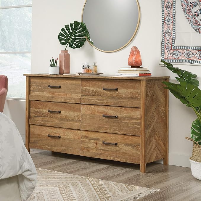 Sauder Cannery Bridge 6 Drawer Dresser Bedroom Dresser Chest of Drawers Wooden, in Sindoori Mango