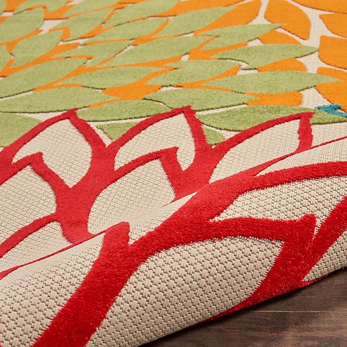 Nourison Aloha Indoor/Outdoor Green 9' x 12' Area Rug, Tropical, Botanical, Easy Cleaning, Non Shedding, Bed Room, Living Room, Dining Room, Deck, Backyard, Patio (9x12)