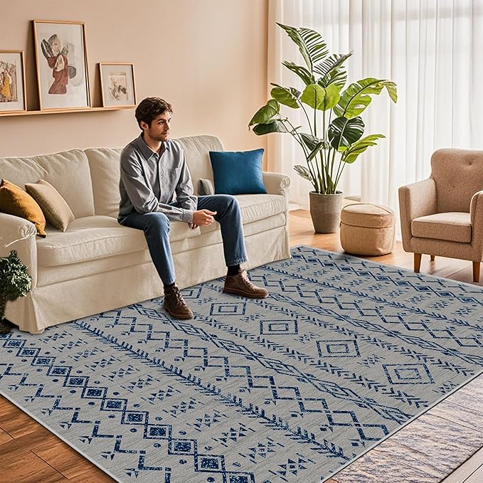 Outdoor Rug Multi Colored Rug Tropical, Botanical Bohemian Modern Floral Rug Textured Carpet Easy-Cleaning Deck, Backyard, Patio Porch Non Shedding (Grey, 8x10 Feet)