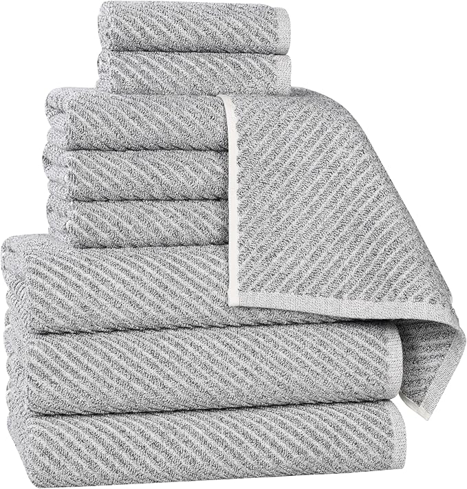 Superior Amelia Viscose Cotton Blend Medium Weight Towels, for Bathroom, Shower, Spa, Plush, Quick Dry, Ultra-Soft Towels, Bath Essentials, Ribbed Design, 9 Piece Assorted Towel Set, Charcoal