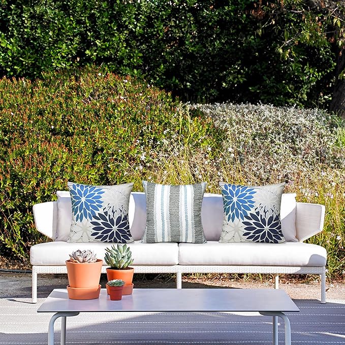 DFXSZ Outdoor Throw Pillow Covers 18x18 Inch Set of 2 Spring Summer Geometric Elegant Decorative Throw Pillows Blue Outdoor Waterproof Pillow Covers for Patio Funiture Garden Couch 158A18