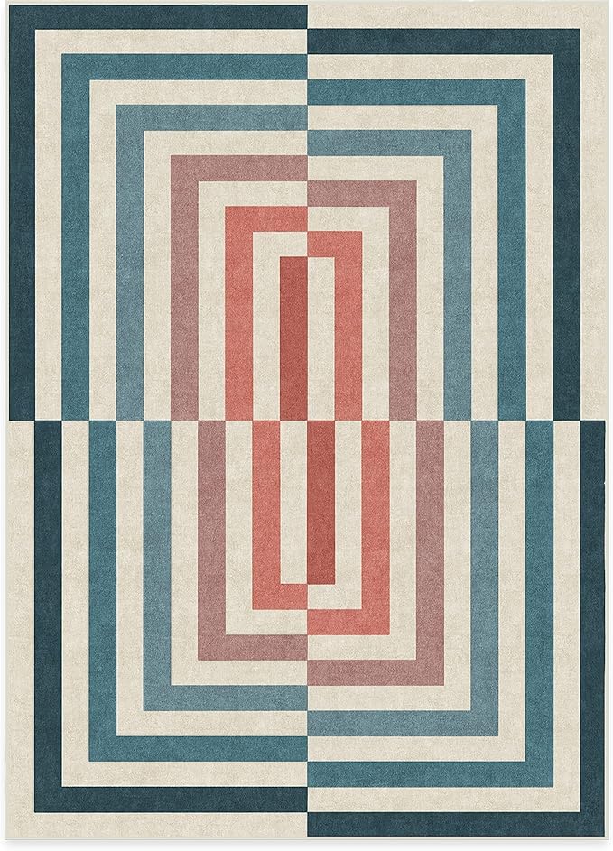 RUGGABLE x Jonathan Adler Washable Modern Area Rug – Op Art Teal 5x7, Stain-Resistant, Non-Slip – Medium Machine Washable Rugs for Living Room, Bedroom, Hallway, Entryway & Office–with Standard Pad