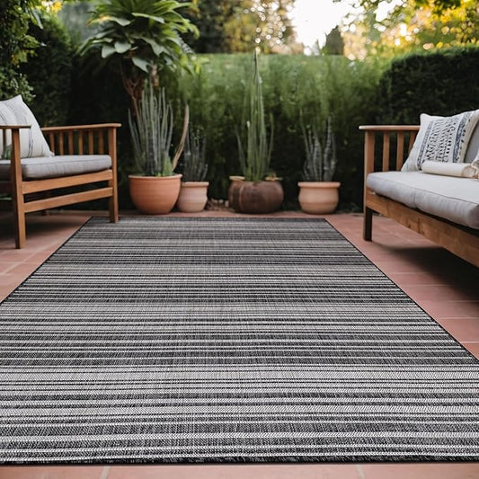 Stripe Outdoor Rug 6x9 Washable Outside Carpet for Indoor Patio Porch Waterproof Easy Cleaning Non Shedding Area Rugs Dark Gray 6 x 9
