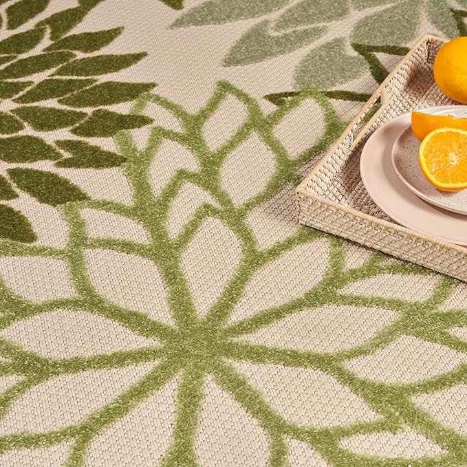 Nourison Home Aloha 4' x 6' Ivory Green Fabric Tropical Area Rug (4' x 6')