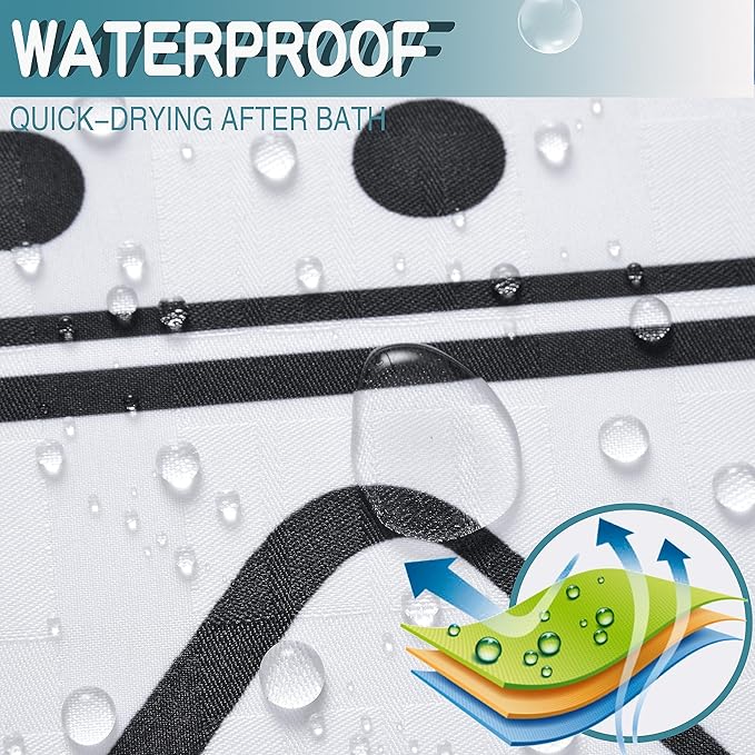 Conbo Mio No Hook Boho Shower Curtain with Snap in Liner Set, Hotel Luxury White Shower Curtains for Bathroom with See Through Top Window, Waterproof, Washable 71W x 74H