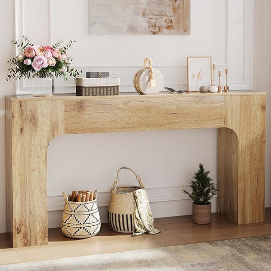 GarveeHome 63 Inch Farmhouse Console Table, Narrow Wood Entryway Sofa Table Behind Couch, Slim Rustic Hallway Furniture for Living Rooms, Foyers & Apartments, Oak