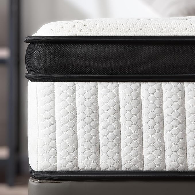 Suiforlun King Mattress, 14 Inch Hybrid Gel Memory Foam and Pocket Coils Innerspring, Euro Top Luxury King Bed Mattress with 7 Premium Layers, Pressure Relief, CertiPUR-US Certified, 80"x76"x14"