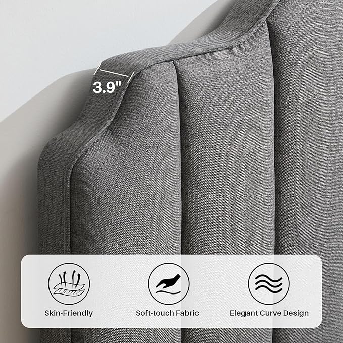 King Size Headboard Dark Gray Upholstered Headboard Adjustable Height&Width Linen Headboards Modern Vertical Channel Design Bed Head Board, Dark Gray