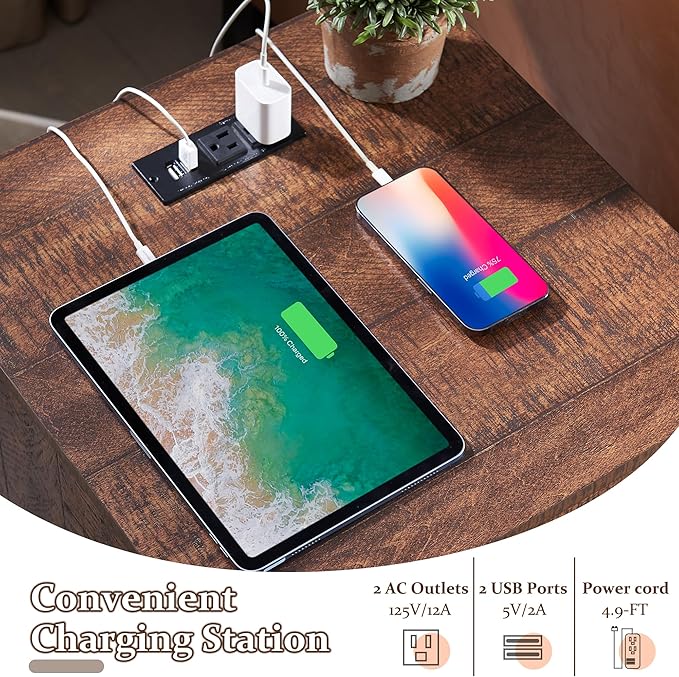 T4TREAM Nightstand with Charging Station, End Table, Side Table with 2 Drawers Storage Cabinet for Bedroom, Living Room, Farmhouse Design, Wood Rustic, Reclaimed Barnwood