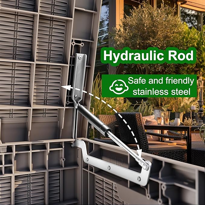 100 Gallon Outdoor Storage Box Waterproof, UV Resistant Resin Deck Box with Hydraulic Rod, Reinforced Stability for Patio, Garden, Rattan Gray