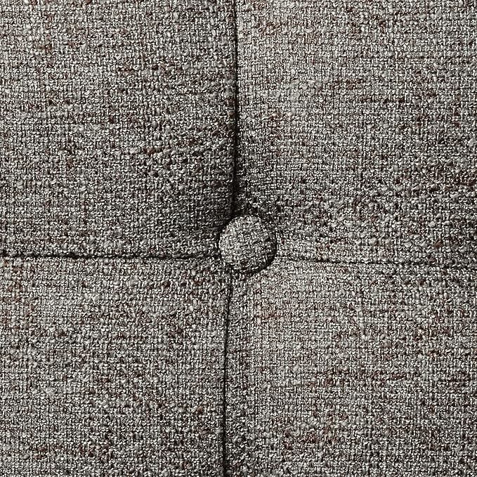 Homepop Home Decor | Button Tufted Woven Round Storage Ottoman | Ottoman with Storage for Living Room & Bedroom (Dark Gray)