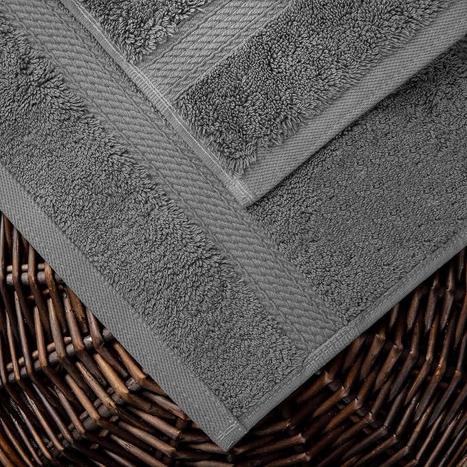 Superior Egyptian Cotton Pile Bath Towel Set of 2, Ultra Soft Luxury Towels, Thick Plush Essentials, Absorbent Heavyweight, Guest Bath, Hotel, Spa, Home Bathroom, Shower Basics, Charcoal