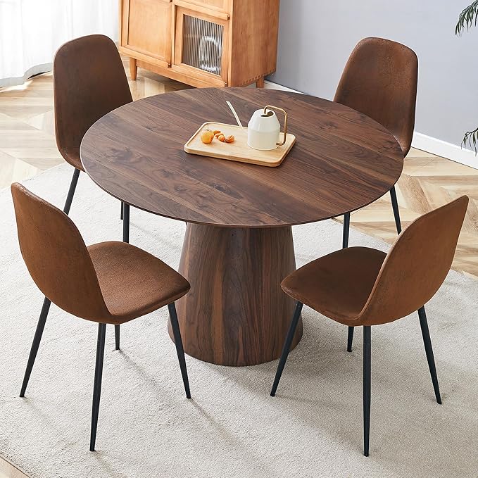 45 Inch Round Dining Table Set for 4, 5 Piece Kitchen Table and Chairs Set, Wooden Table with Walnut Finish, Small Space Dining Set for Apartment or Dining Room