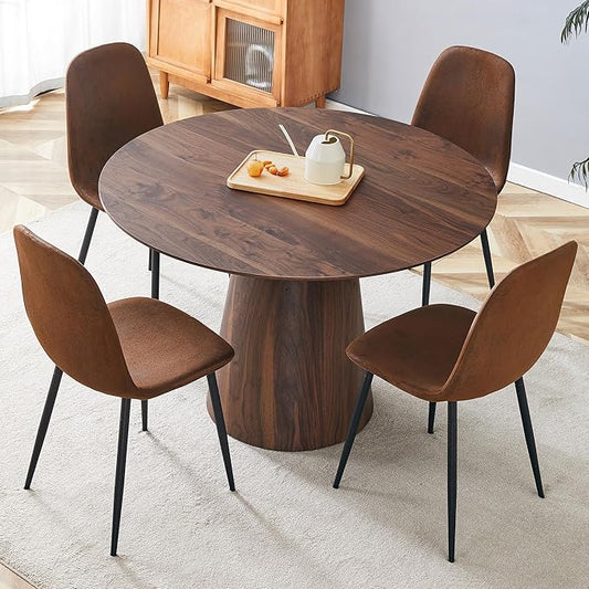 45 Inch Round Dining Table Set for 4, 5 Piece Kitchen Table and Chairs Set, Wooden Table with Walnut Finish, Small Space Dining Set for Apartment or Dining Room