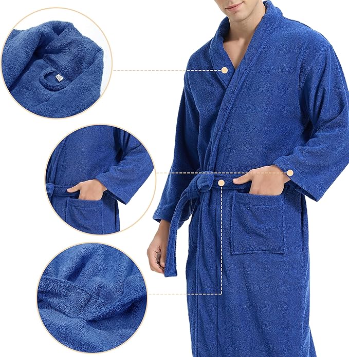Classic Towels Bathrobe for men,Luxury Hotel Bathrobe,Cotton Terry Cloth Robe,Long Unisex Thick Plush Robe