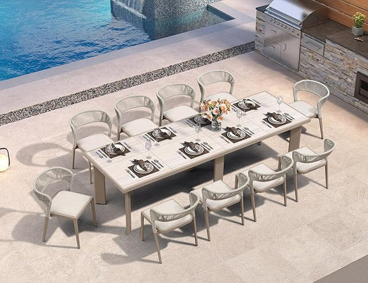 PURPLE LEAF 11 Pieces Outdoor Dining Set Patio Dining Furniture Aluminum Wicker Rattan Outdoor Dining Table and Chairs for Lawn Garden Backyard Champagne