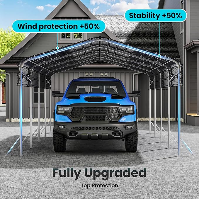 12x20Ft Carport, Heavy Duty Metal Car Port, All-Weather Protection, Easy Assembly for Cars, Trucks, Boats, Tractors, and Outdoor Storage
