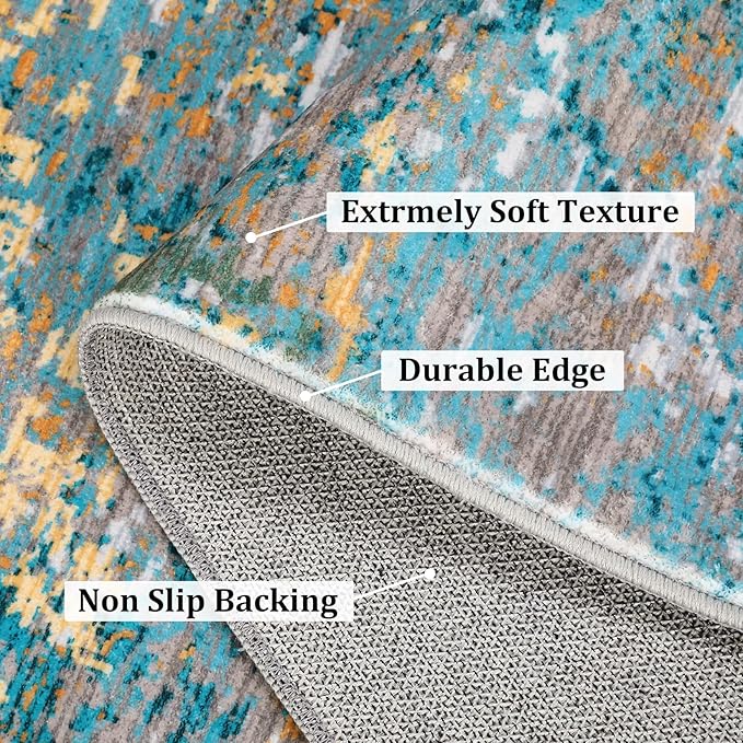 6x9 Modern Abstract Area Rug Non Slip Non Shedding Rug Low Pile Stain Resistant Washable Rug Soft Carpet for Bedroom Living Room, Multi Color