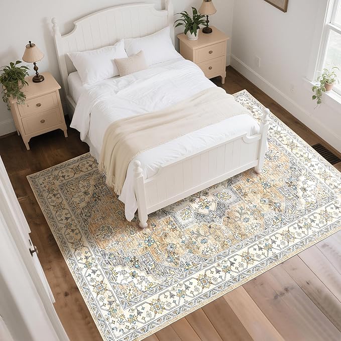 8x10 Area Rug for Living Room, Modern Washable Rug Non Slip Low Pile Large Area Rugs for Living Room, Bedroom, Farmhouse, Dining Room,Beige