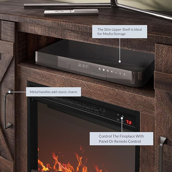 BELLEZE 47" TV Stand with 18" Electric Fireplace Heater & Media Entertainment Center Console Table for TV up to 50" with Open Storage Shelves & Cabinets - Veropeso (Espresso)