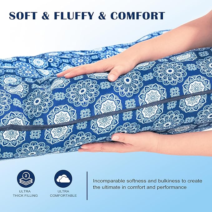 Lazy Daze Hammocks Deluxe 12 FT Thickened Fabric Hammock with Curved Aluminium Spreader, Outside Double Hammock with Large Soft Pillow, Side Pocket 450 Lbs Capacity for Patio, Blue Floral